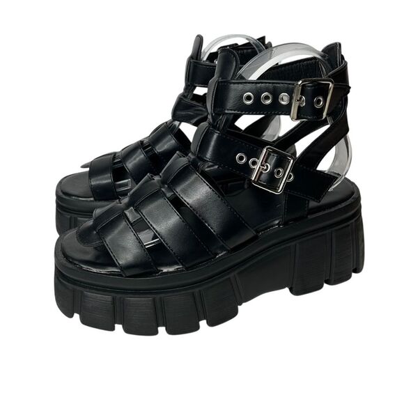 New Faux Leather Ankle Strap black buckle Chunky Platform fisherman sandals 8 - Picture 9 of 11